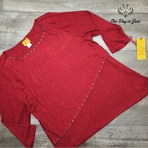 Ruby Rd. Red Ribbed Top with Tie Detail